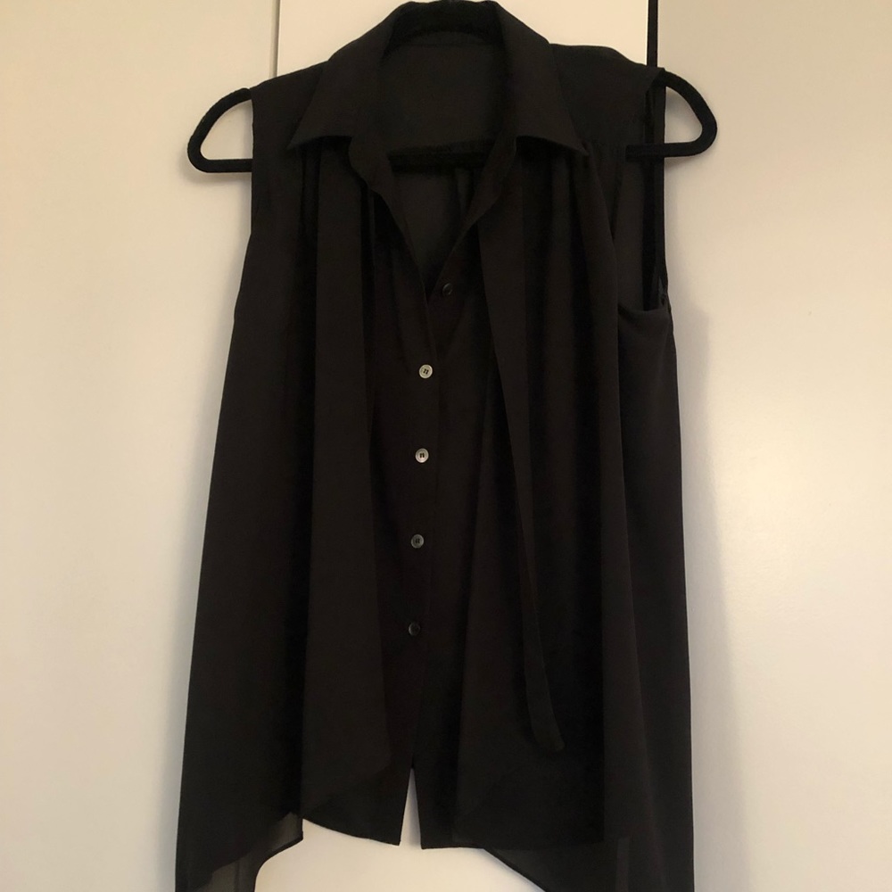 Black chiffon button tank